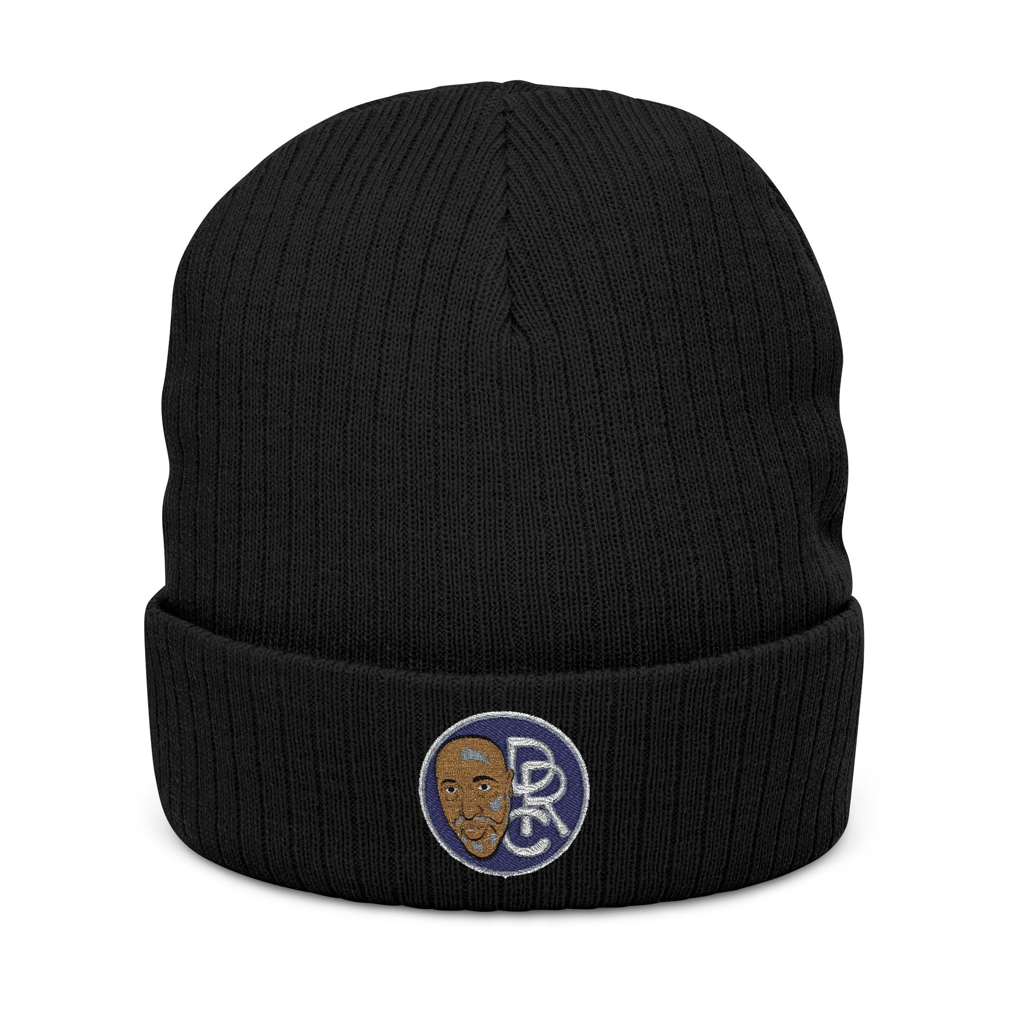 Embroidered Ribbed Beanie – Patch Logo Knit Winter Hat