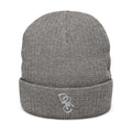 Embroidered Ribbed Beanie — Minimal Monogram Cuffed Knit Hat