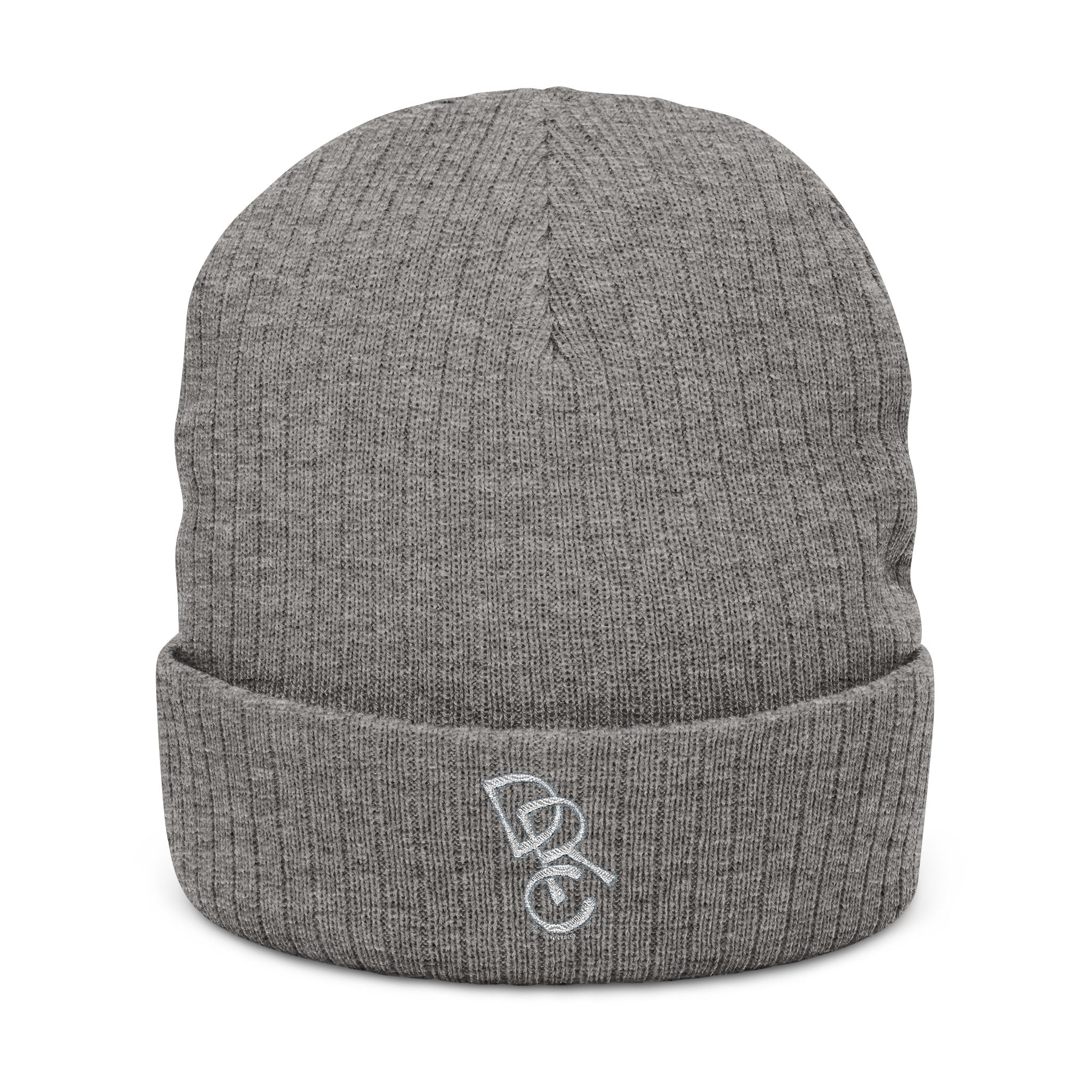 Embroidered Ribbed Beanie — Minimal Monogram Cuffed Knit Hat