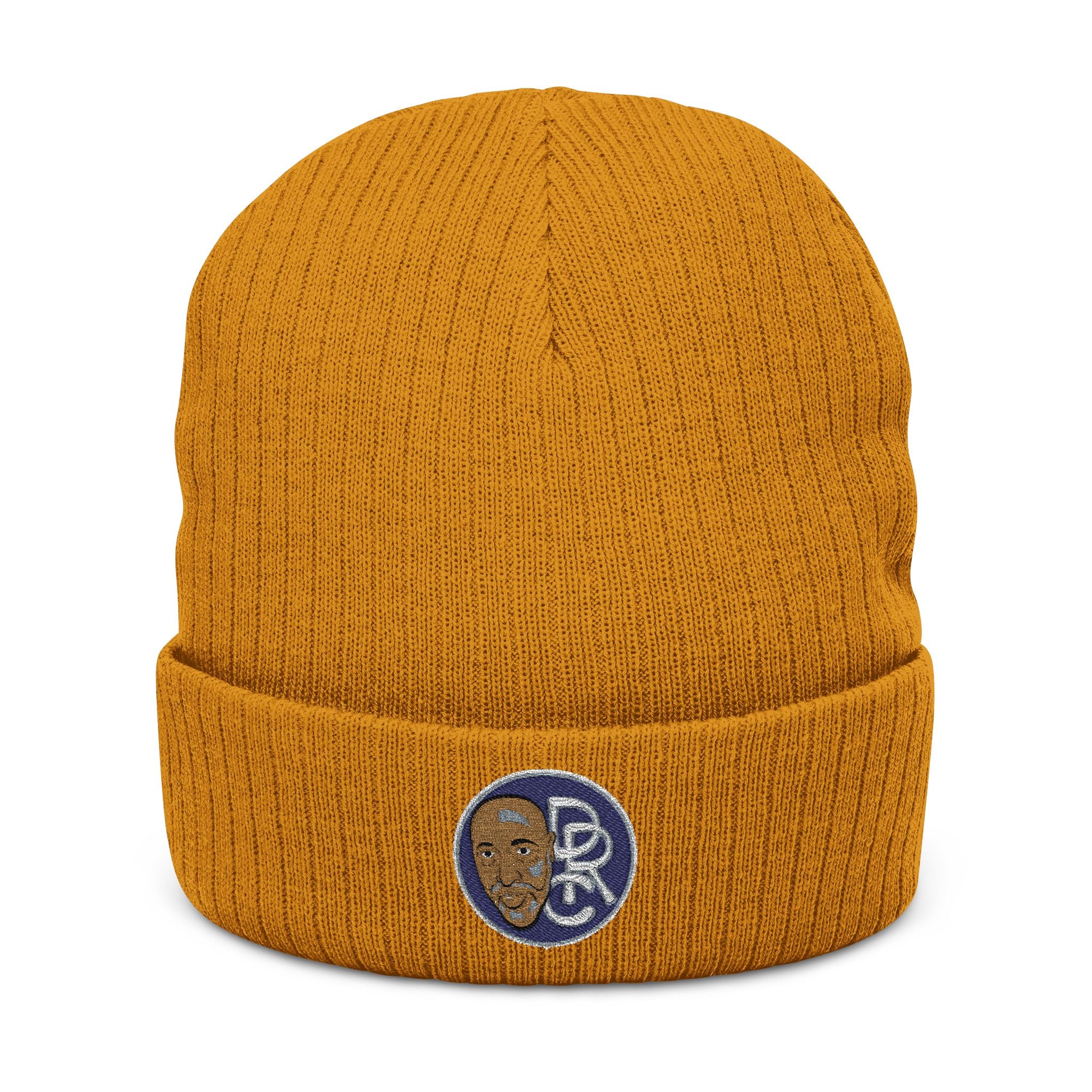 Embroidered Ribbed Beanie – Patch Logo Knit Winter Hat