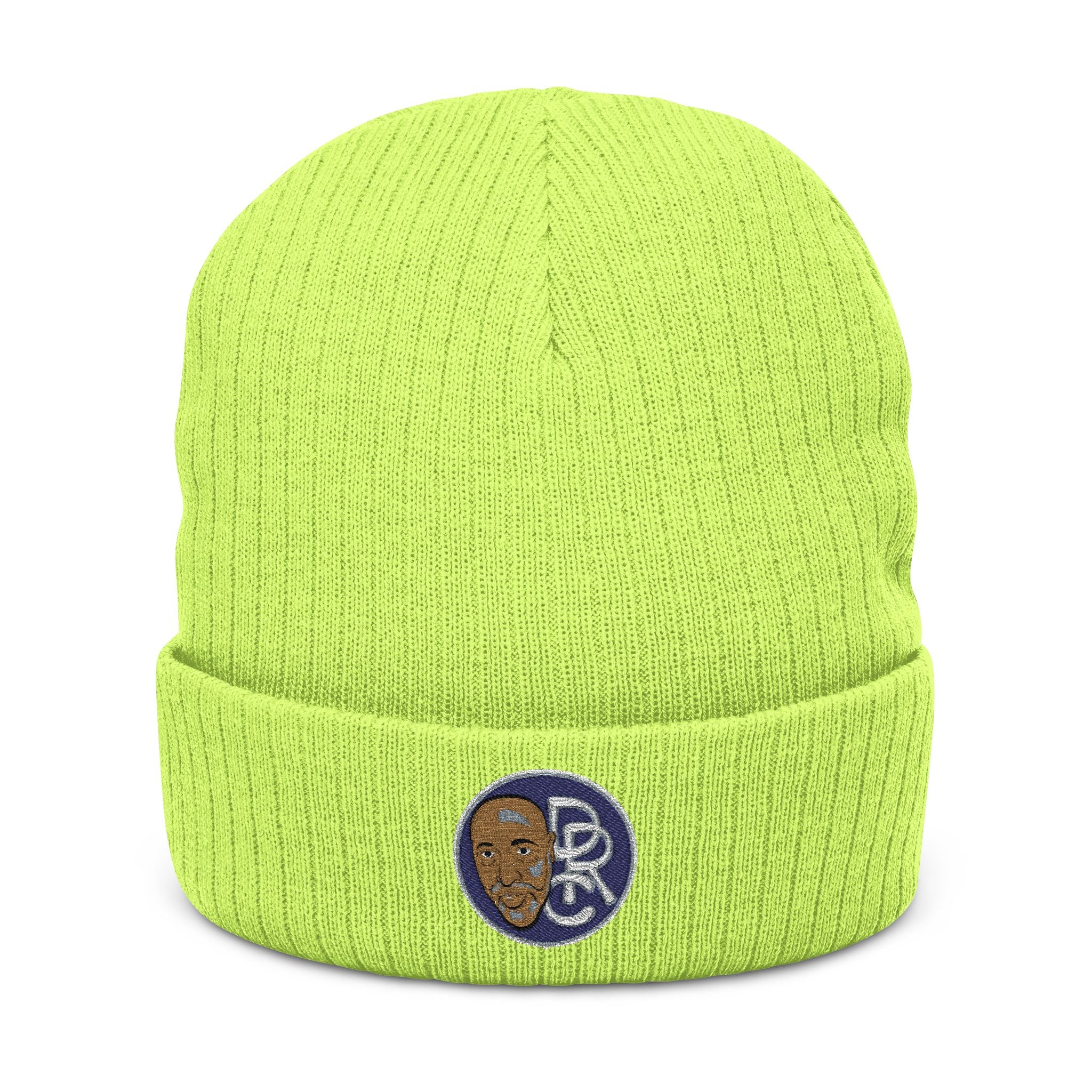 Embroidered Ribbed Beanie – Patch Logo Knit Winter Hat