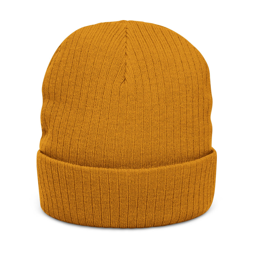 Embroidered Ribbed Beanie – Patch Logo Knit Winter Hat