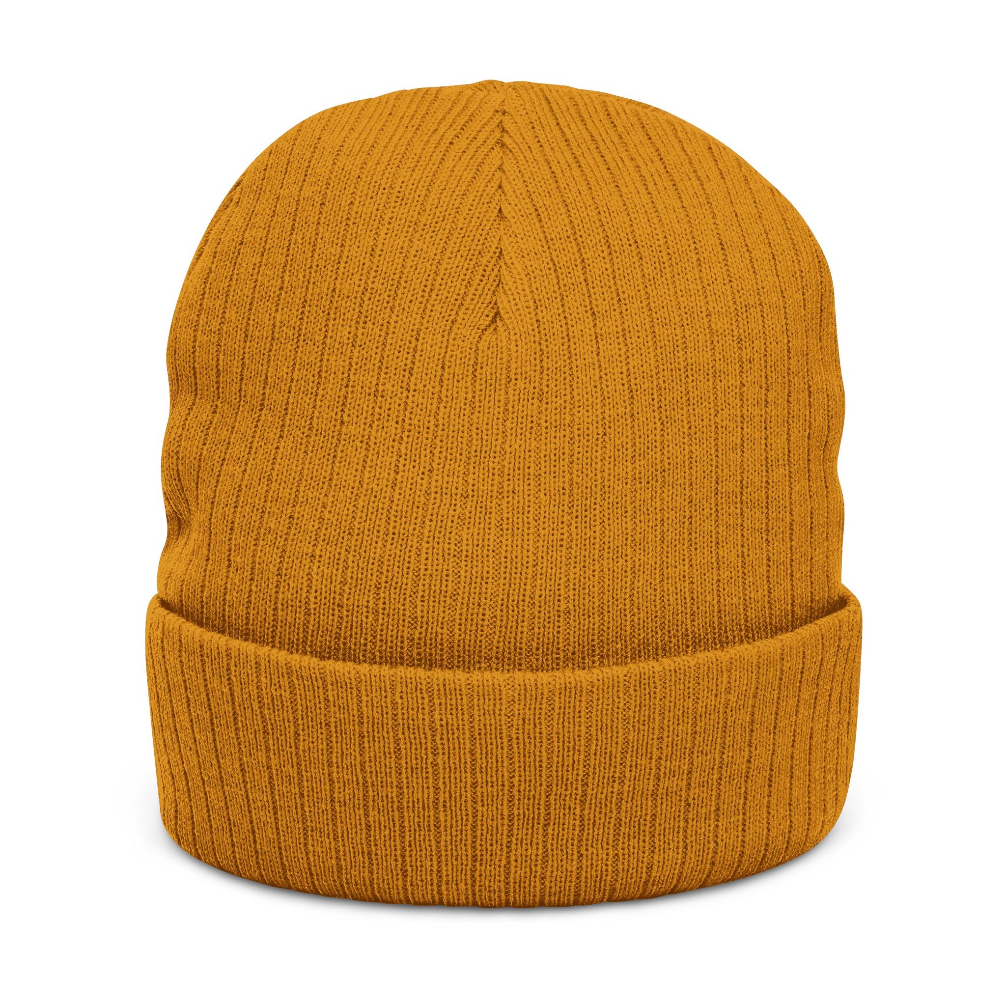 Embroidered Ribbed Beanie – Patch Logo Knit Winter Hat