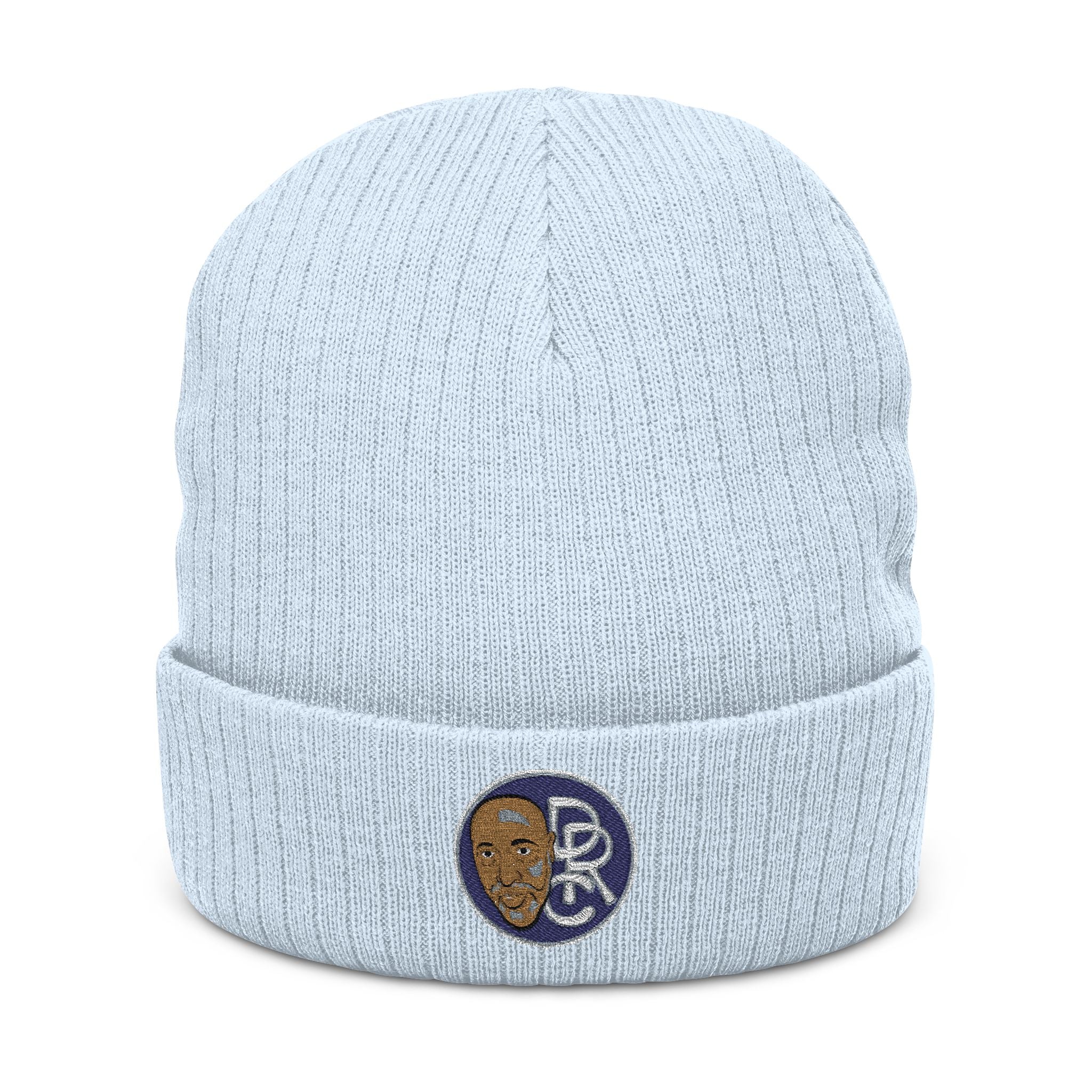 Embroidered Ribbed Beanie – Patch Logo Knit Winter Hat