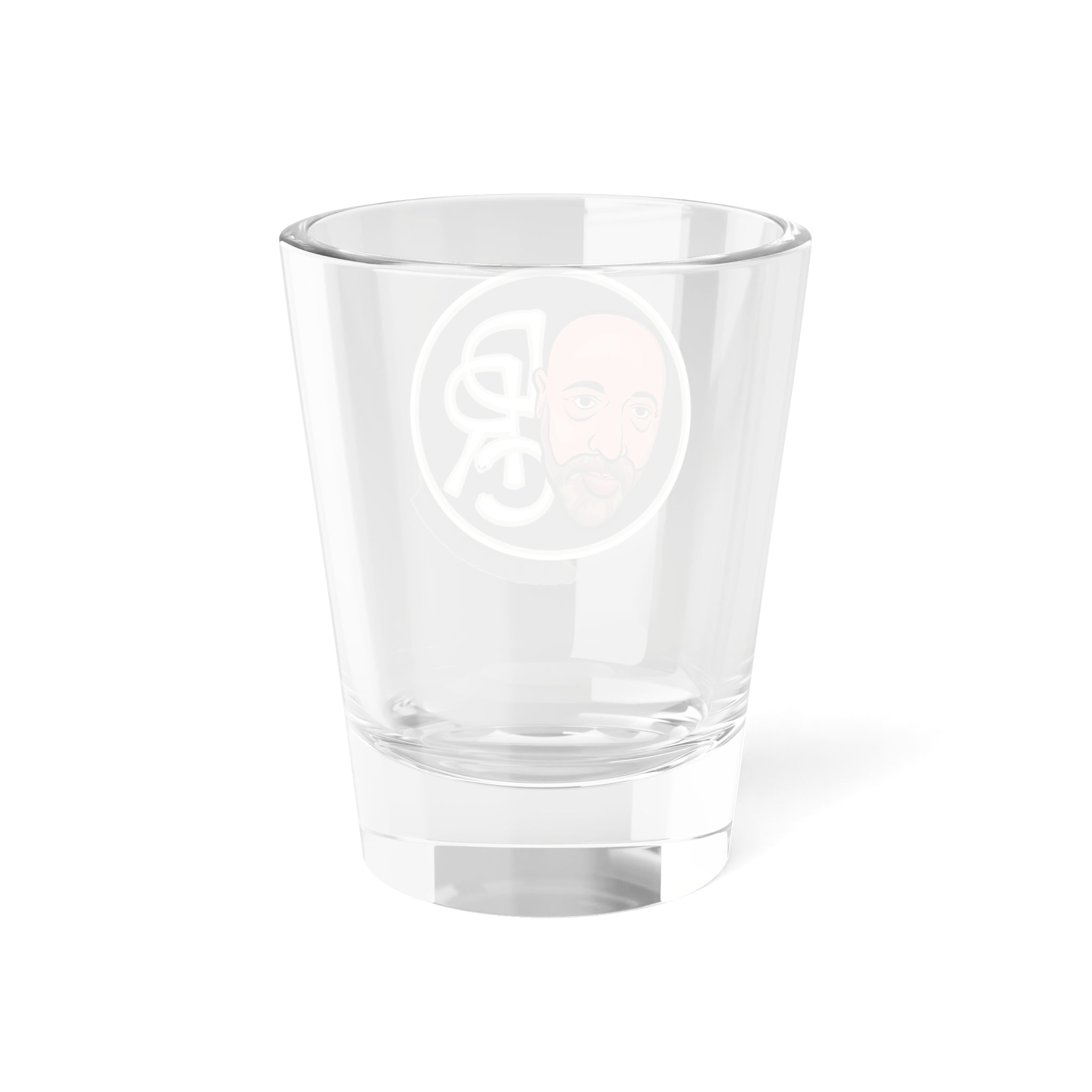 1.5oz Shot Glass with Illustrated Face Emblem