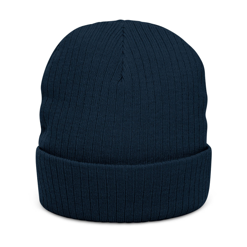 Embroidered Ribbed Beanie – Patch Logo Knit Winter Hat