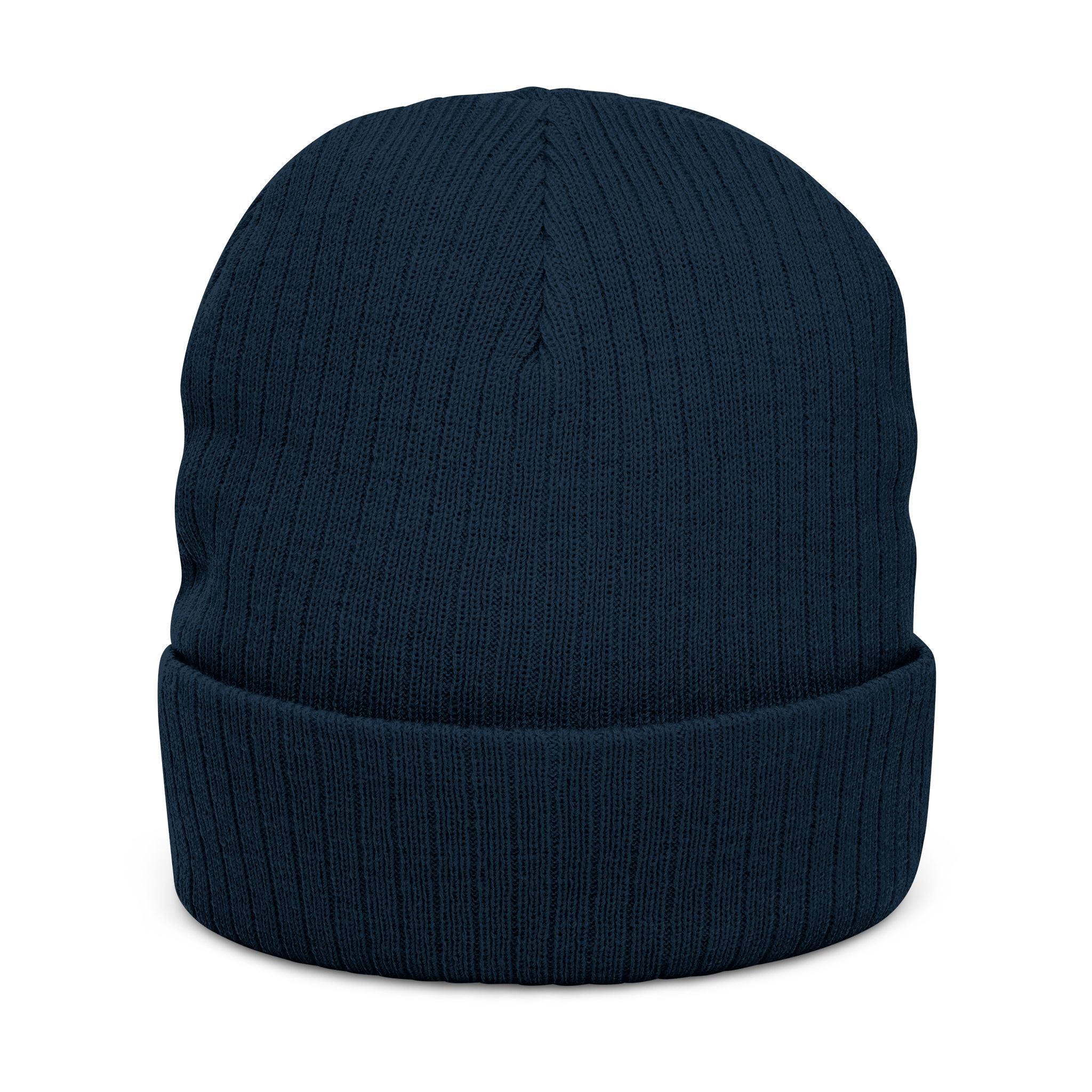 Embroidered Ribbed Beanie – Patch Logo Knit Winter Hat