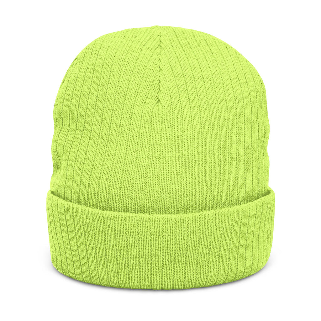 Embroidered Ribbed Beanie – Patch Logo Knit Winter Hat