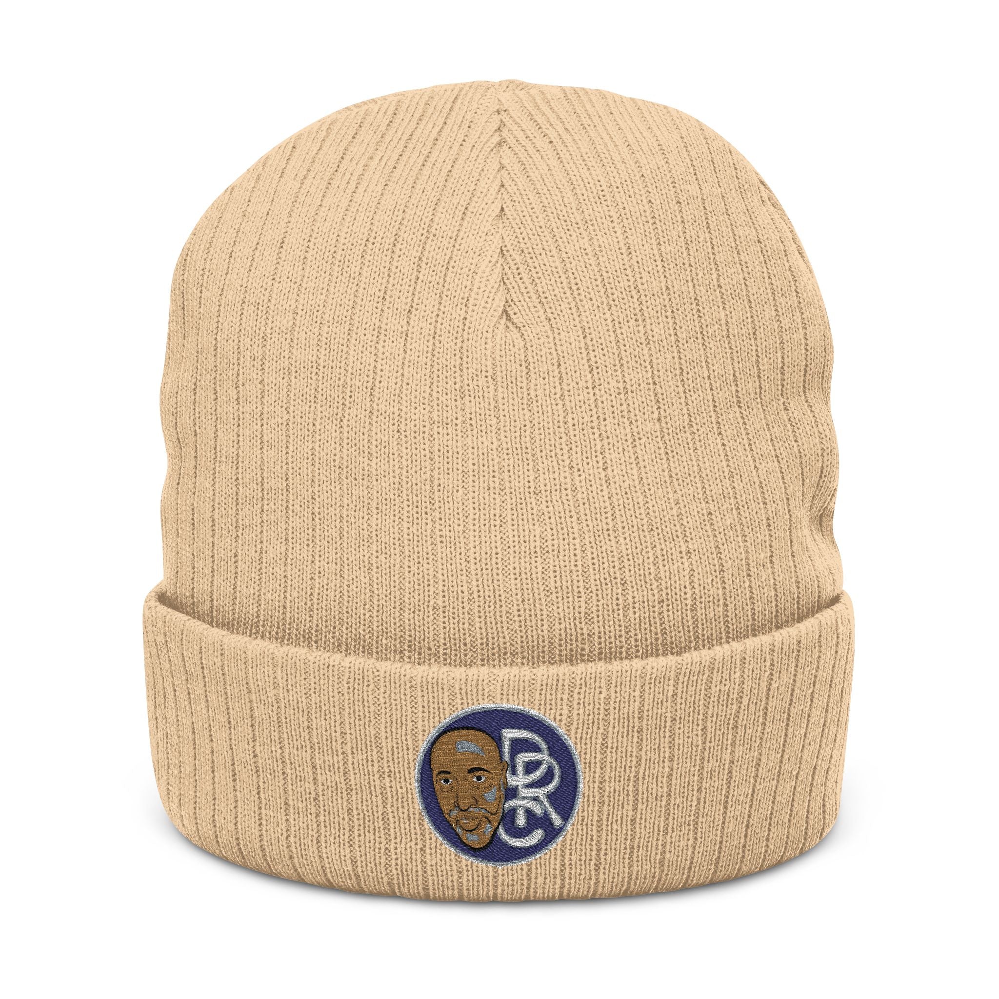 Embroidered Ribbed Beanie – Patch Logo Knit Winter Hat