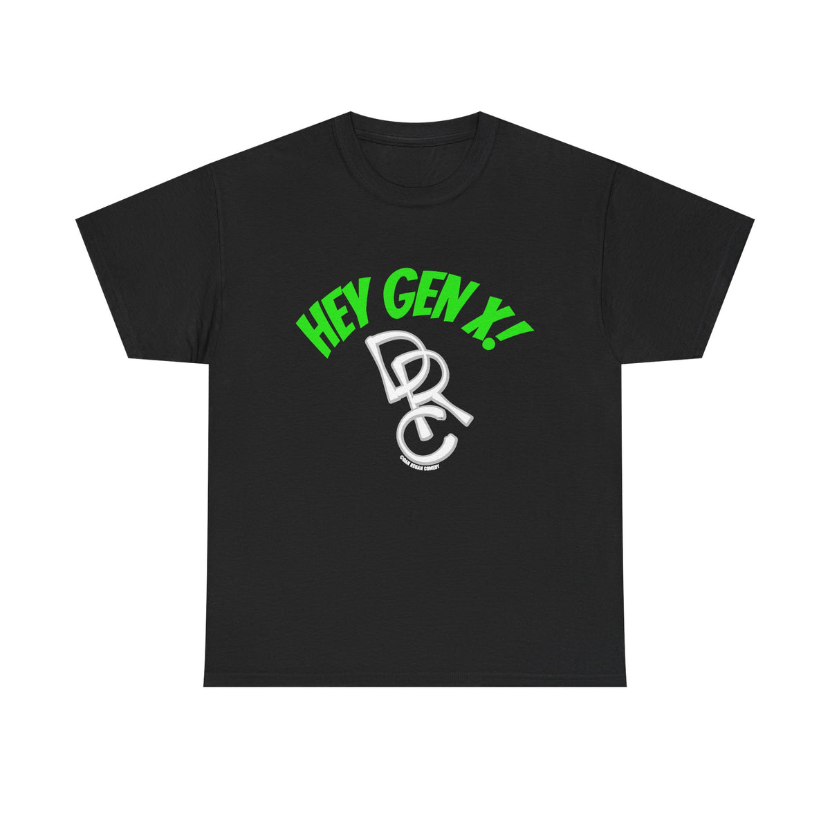 Hey Gen X! DRC Logo Graphic Tee – Retro Neon Green Streetwear T-Shirt