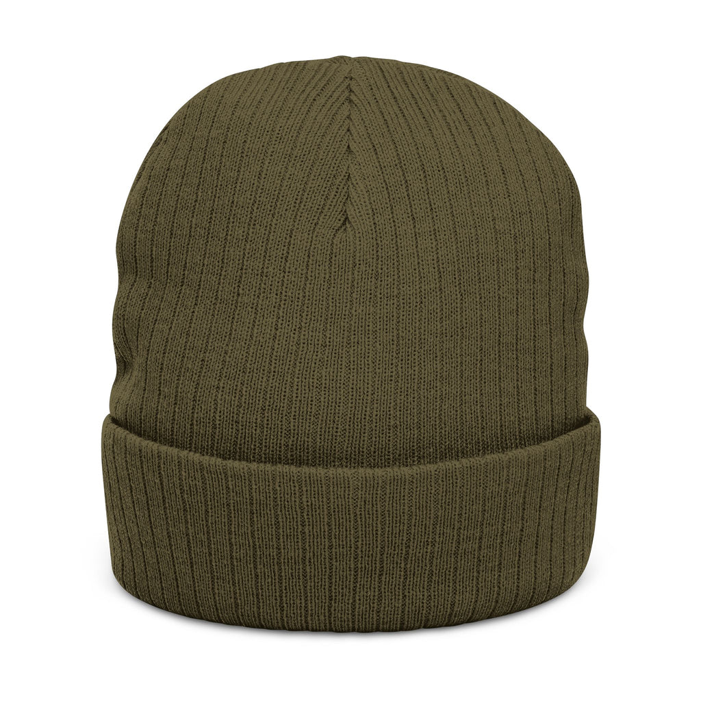 Embroidered Ribbed Beanie – Patch Logo Knit Winter Hat