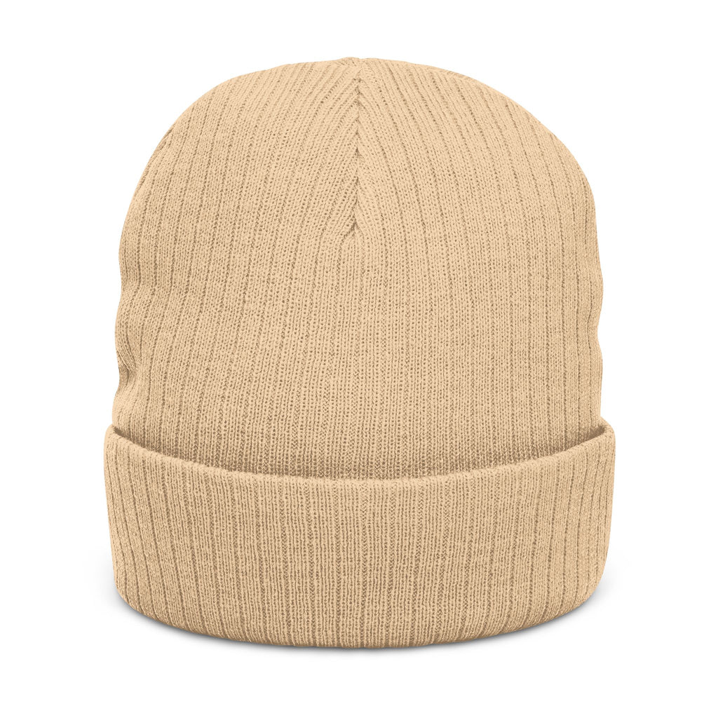 Embroidered Ribbed Beanie – Patch Logo Knit Winter Hat