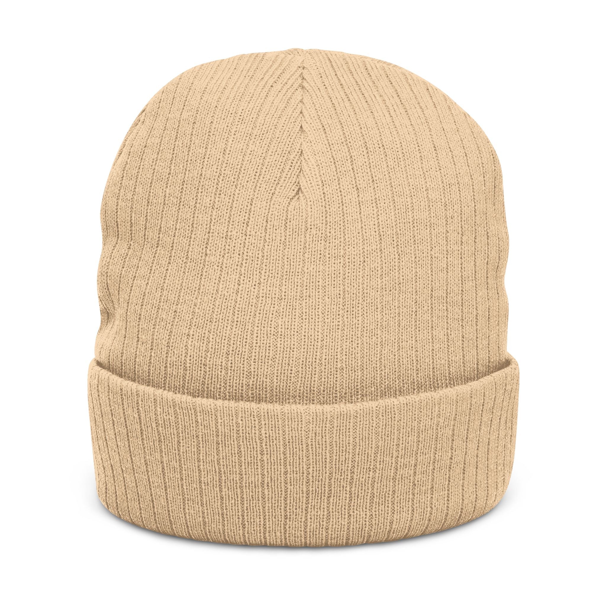 Embroidered Ribbed Beanie – Patch Logo Knit Winter Hat
