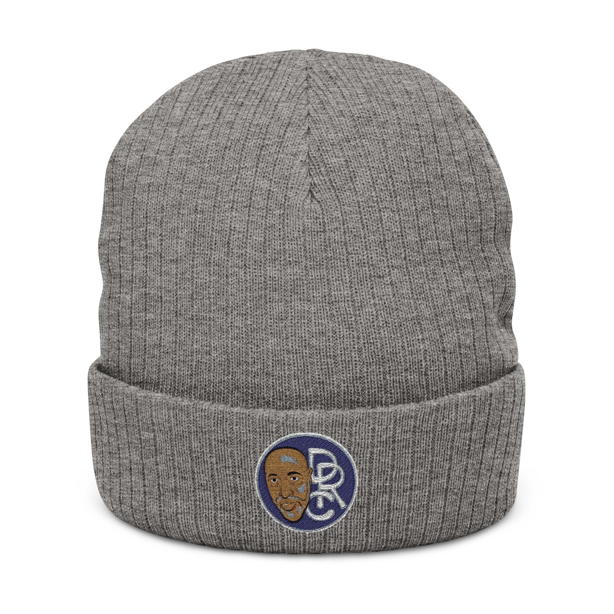 Embroidered Ribbed Beanie – Patch Logo Knit Winter Hat