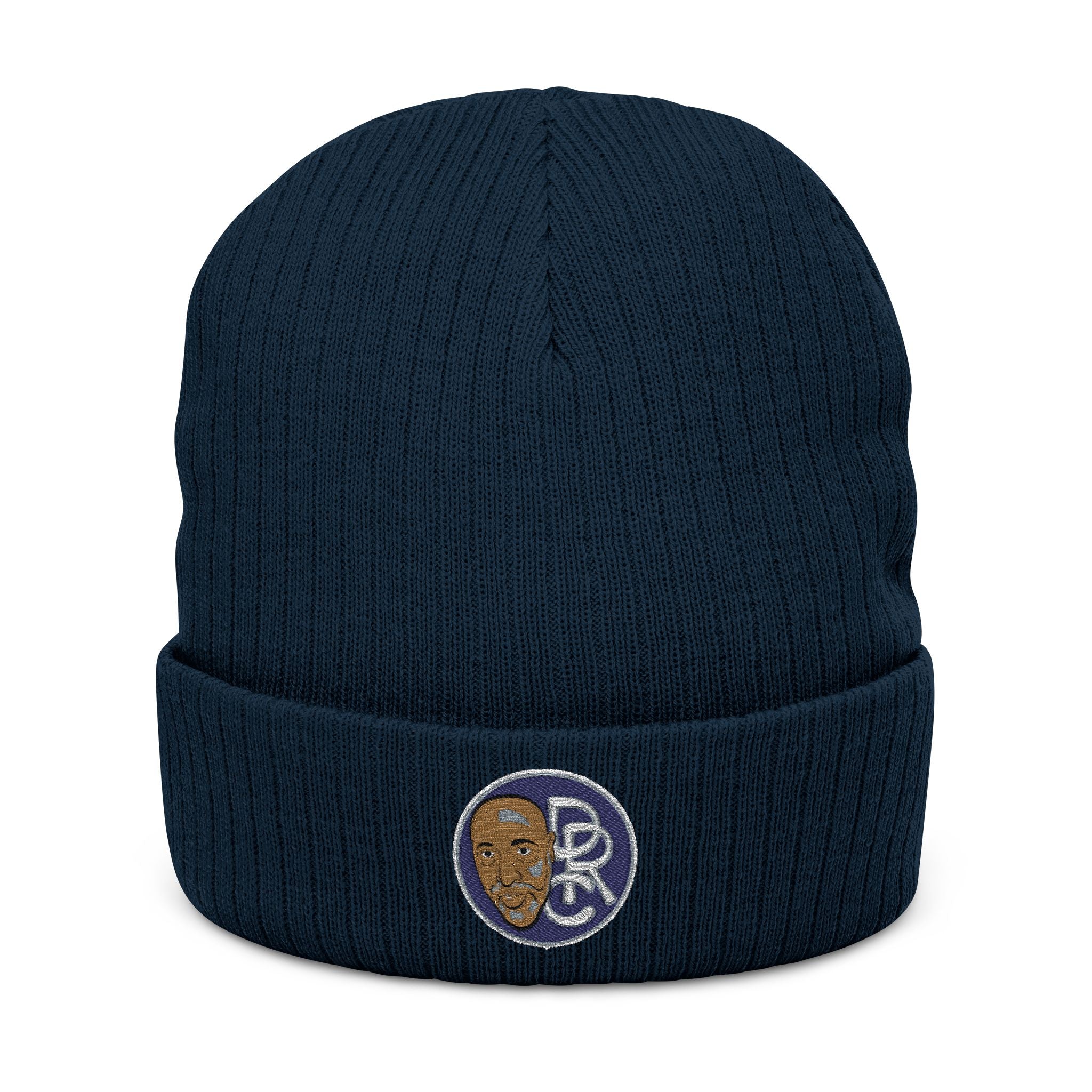 Embroidered Ribbed Beanie – Patch Logo Knit Winter Hat