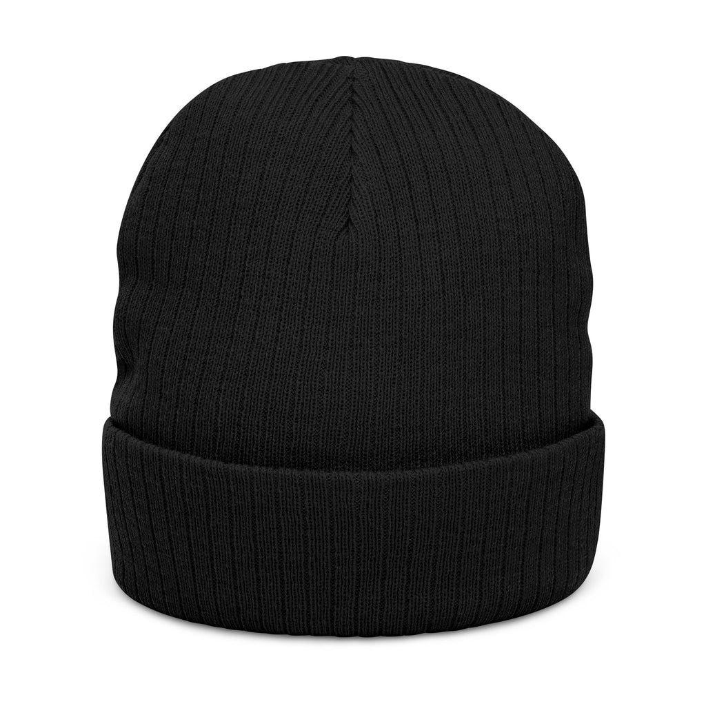 Embroidered Ribbed Beanie – Patch Logo Knit Winter Hat