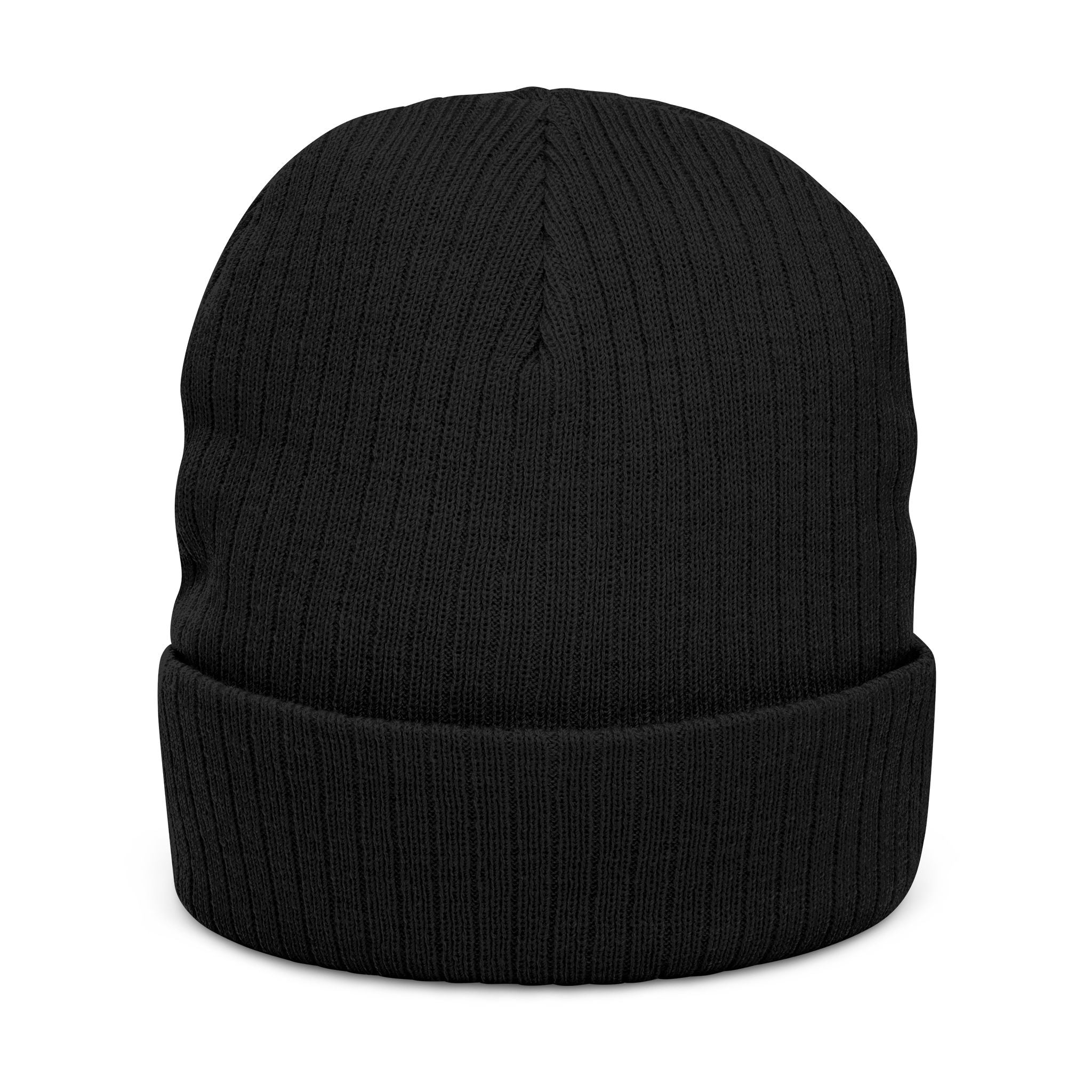 Embroidered Ribbed Beanie – Patch Logo Knit Winter Hat