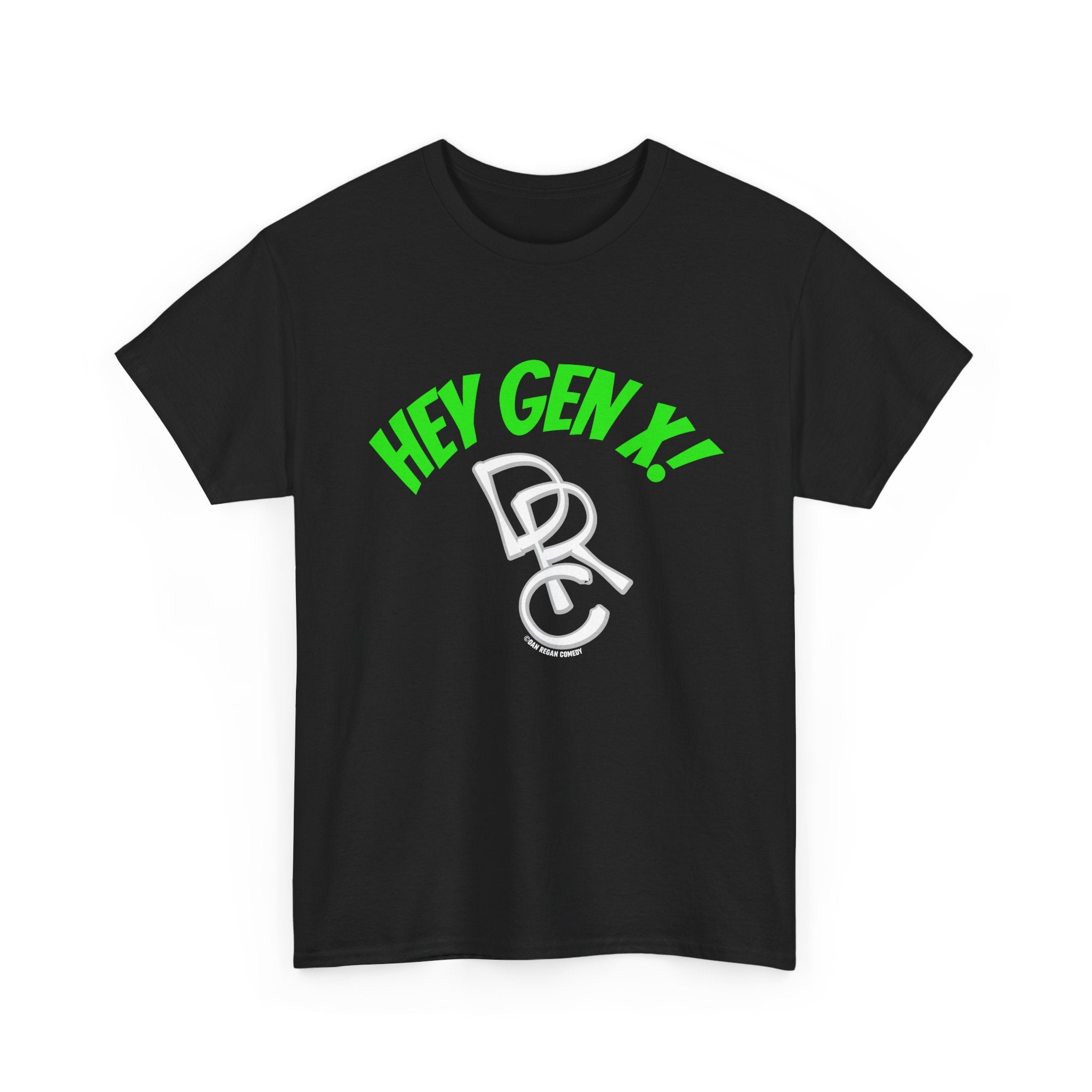 Hey Gen X! DRC Logo Graphic Tee – Retro Neon Green Streetwear T-Shirt
