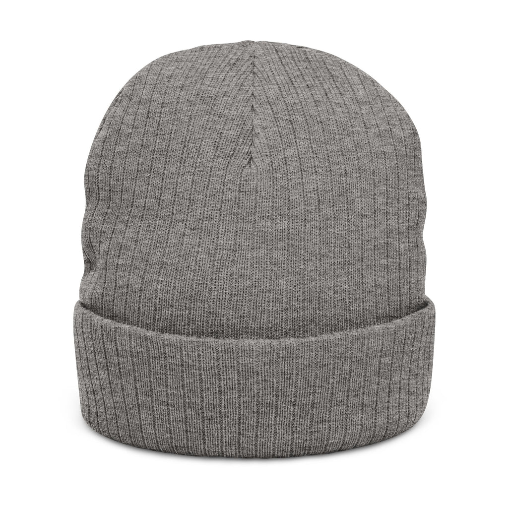 Embroidered Ribbed Beanie – Patch Logo Knit Winter Hat