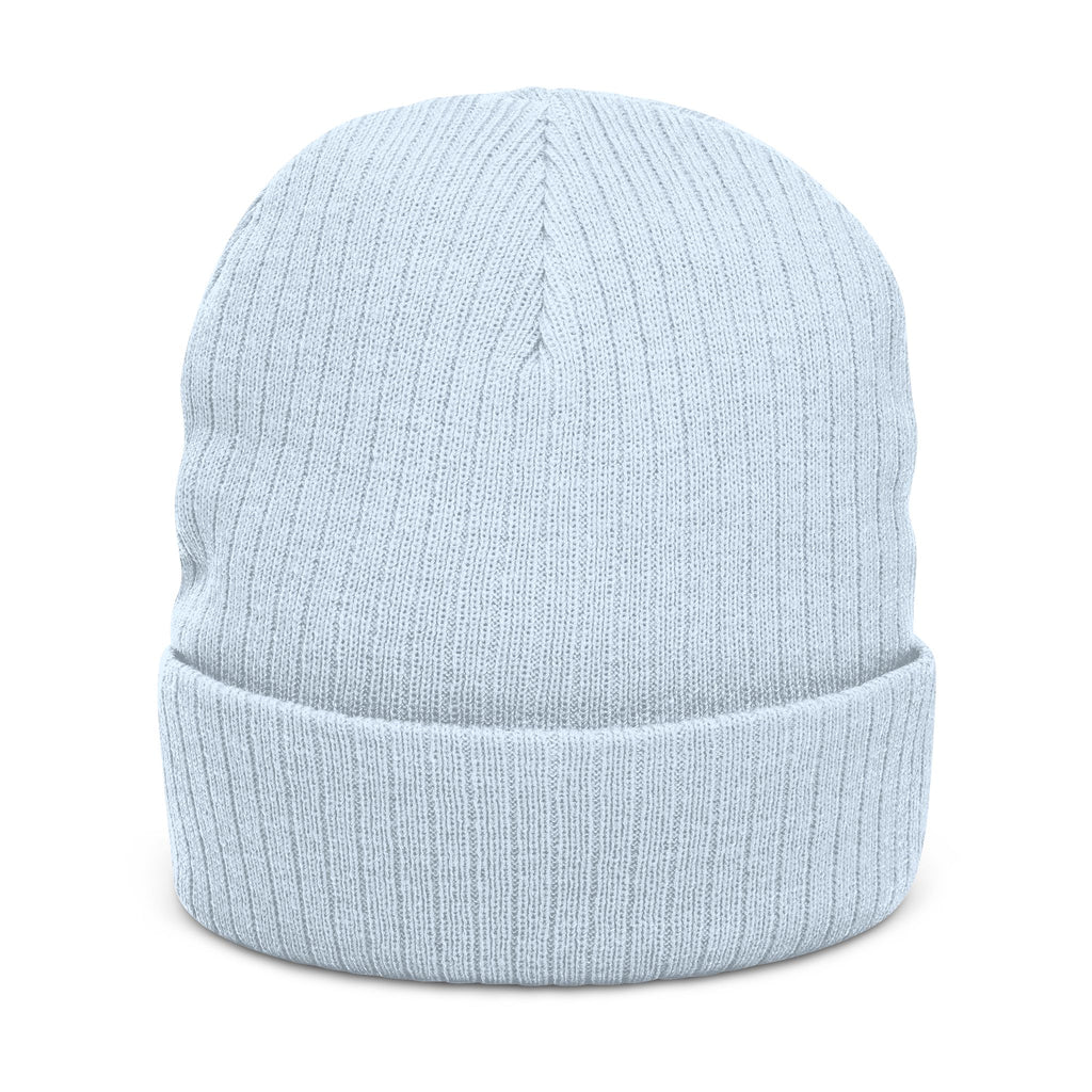 Embroidered Ribbed Beanie – Patch Logo Knit Winter Hat