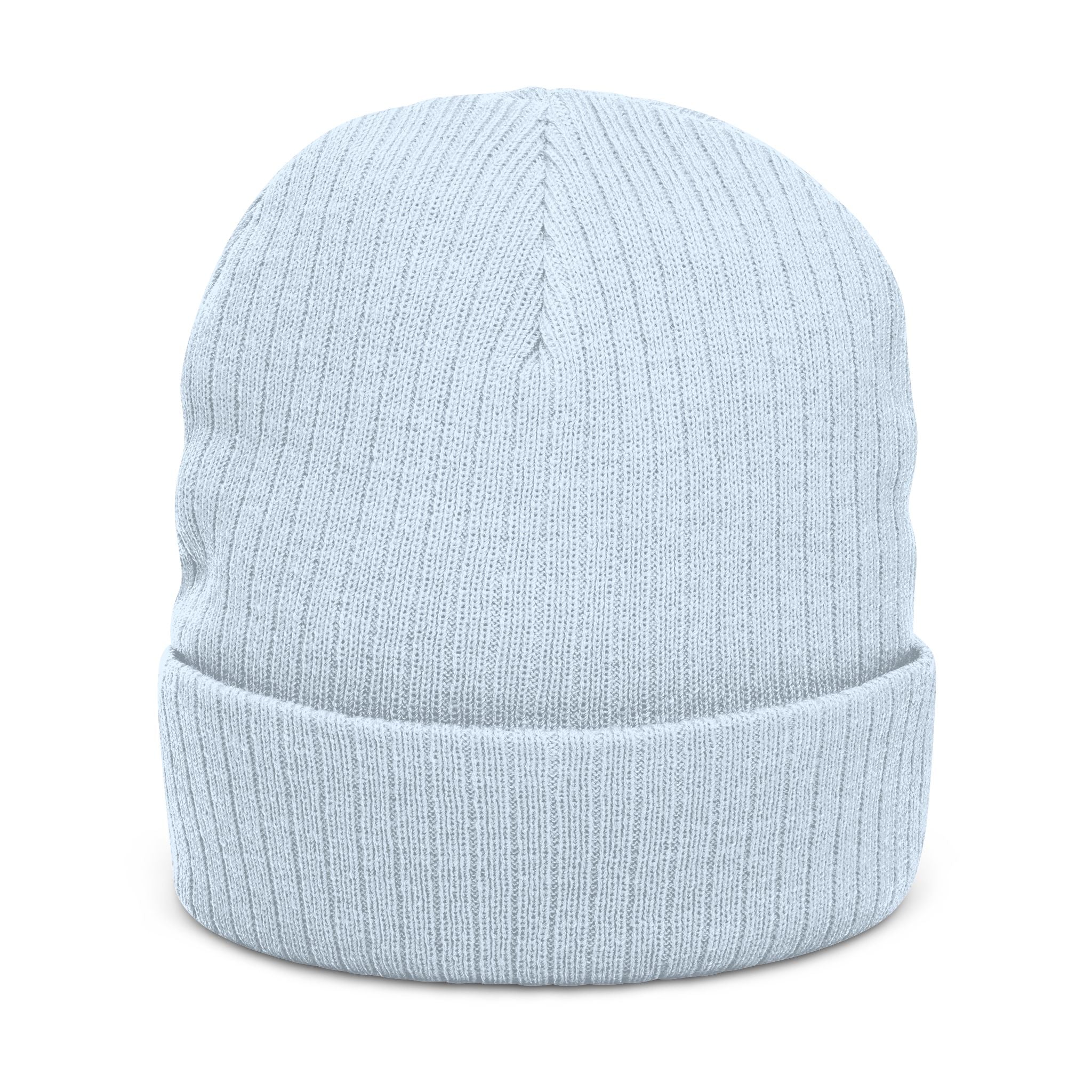 Embroidered Ribbed Beanie – Patch Logo Knit Winter Hat