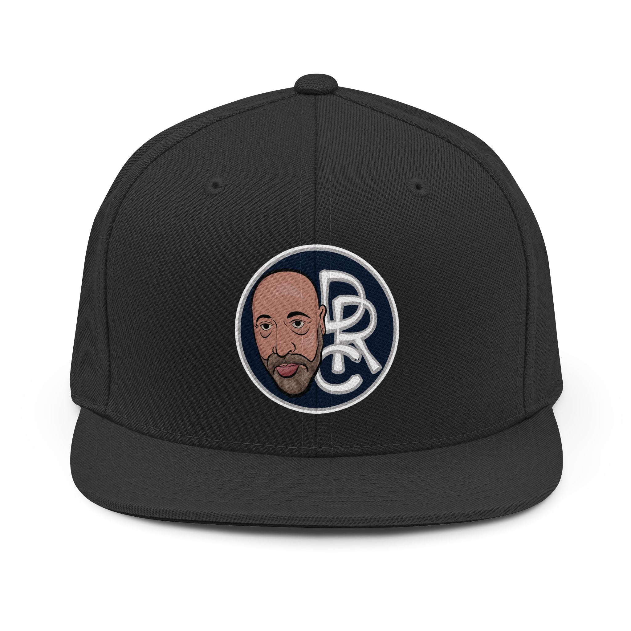 Embroidered Portrait Snapback Hat — Retro Monogram Face Patch